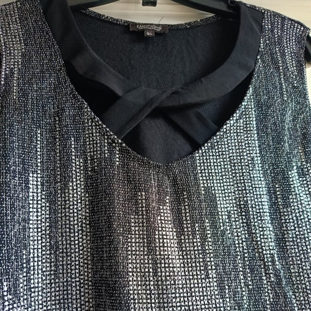 L/G 🖤Gothic Sparkly Evening Shimmery Metallic Black Silver Tank Top - Picture 5 of 9